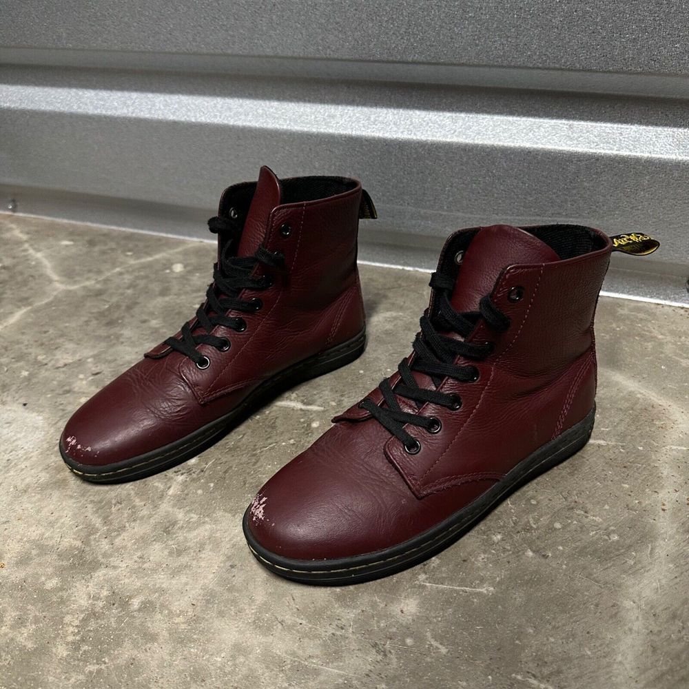 Dr.‎ Martens Leyton Combat Boots Womens 7 Red Oxblood Burgundy Leather Air Wair